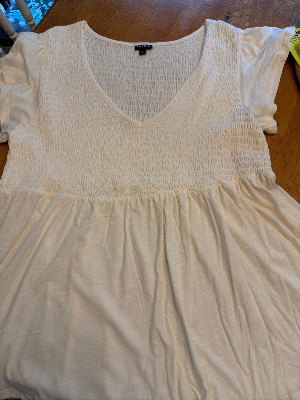 Torrid Cream Smocked V-Neck Babydoll Top - Plus size 2
